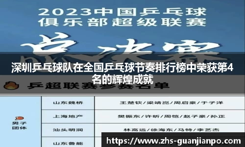 深圳乒乓球队在全国乒乓球节奏排行榜中荣获第4名的辉煌成就